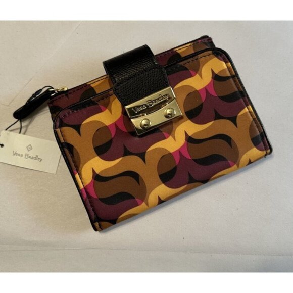 VERA BRADLEY Wallet Bifold Modern Lights Purple Gold Push Lock NEW - Picture 1 of 5
